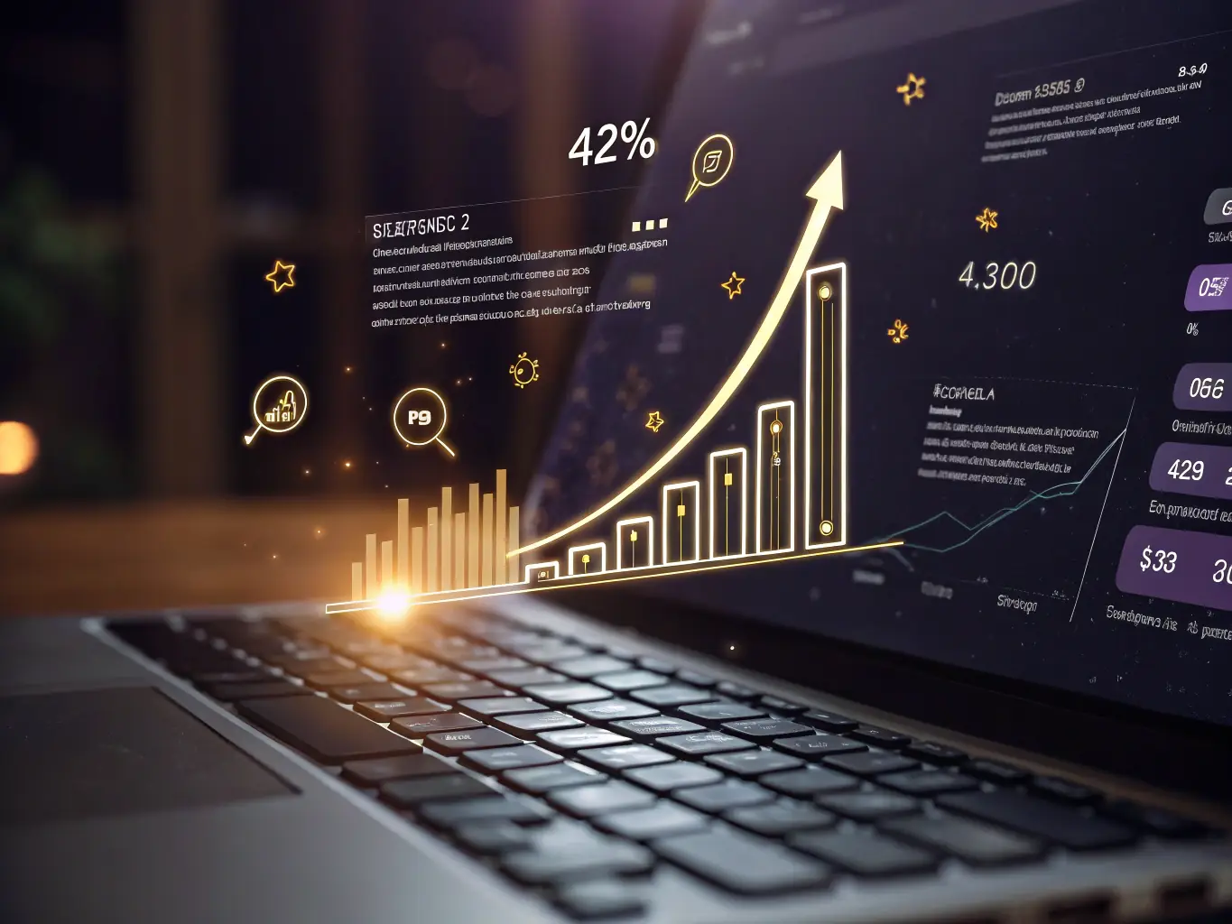 A digital illustration depicting a website rising through search engine rankings, symbolizing improved SEO performance, with the Italian flag subtly incorporated in the background.